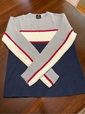 White Stag Grey, Navy, White & Red Stripe Wool Ski Sweater